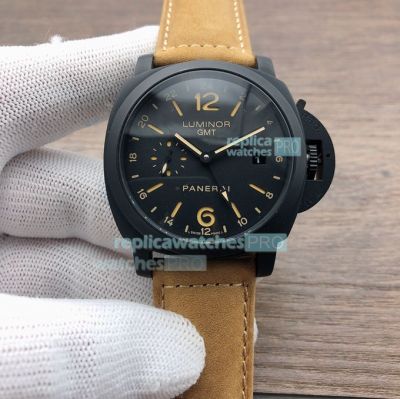 Replica Luminor Panerai GMT Ceramica Black Steel Watch 44MM